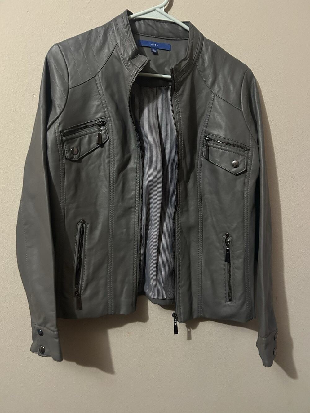 Apt. 9 Women's Gray Short Jacket S Full Zip Solid Long Sleeve Zip Pockets